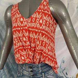 Front Knot Sleeveless vneck Geometric Coral top